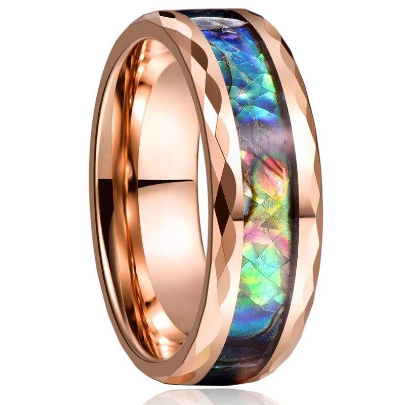 Luxury Handmade Stainless Steel 8mm Abalone Shell Rings Unisex Tungensten Carbide Wedding Polished Ring For Men And Woman