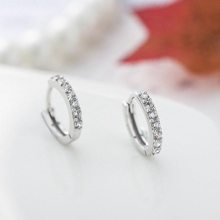 Modern Simple Silver Color Single Row Luxury Zircon Hoop Elegant Earrings For Women