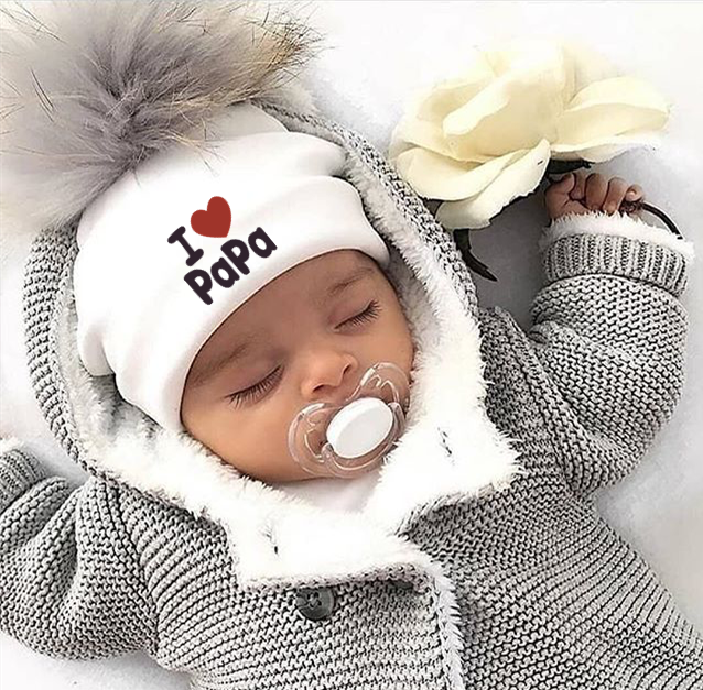 Modern Newborn Cotton Hats Baby Pom Pom Childre Infant Hats For BabY Boys and Girls In elegant New Style IWth Printed "I love mama " and " I love papa " In Modern New Design