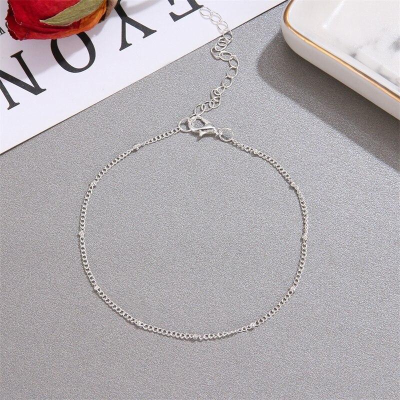 Luxury Stainless Steal Simple Silver Color Bead Chain Anklet Brecelet Bohemian adjustable Foot Jewelry Style