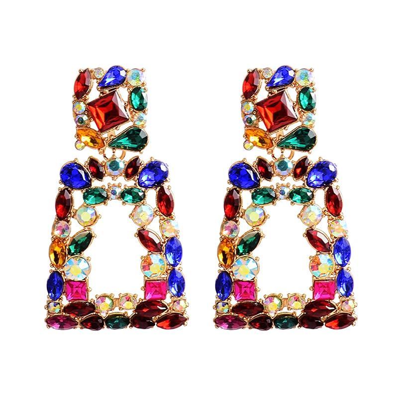 New Long Metal Hollowed-out Hanging Colorful Crystals Dangle Drop Earrings Fine Jewelry Accessories For Women