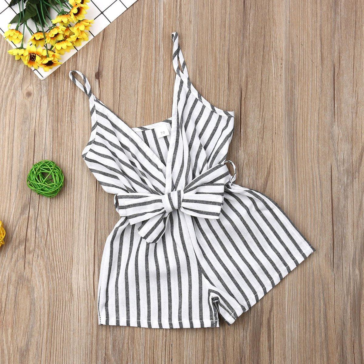 Modern Elen+gant Newborn Baby Girl Clothes Sleeveless Striped Bowknot Strap Romper Jumpsuit One-Piece Outfit For Girls