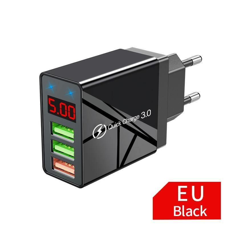 Modern Black White Quick Charge 3.0 USB Charger 5V 3A Digital Display Fast Charging Wall Phone Charger