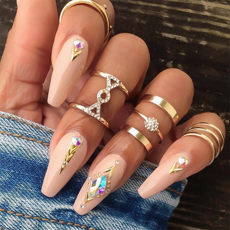 Boho Women Rings Set Compass Arrow Starfish Wave Moon Eyes Gem Gold Silver Color Opening Midi Ring Charm Lady Jewelry