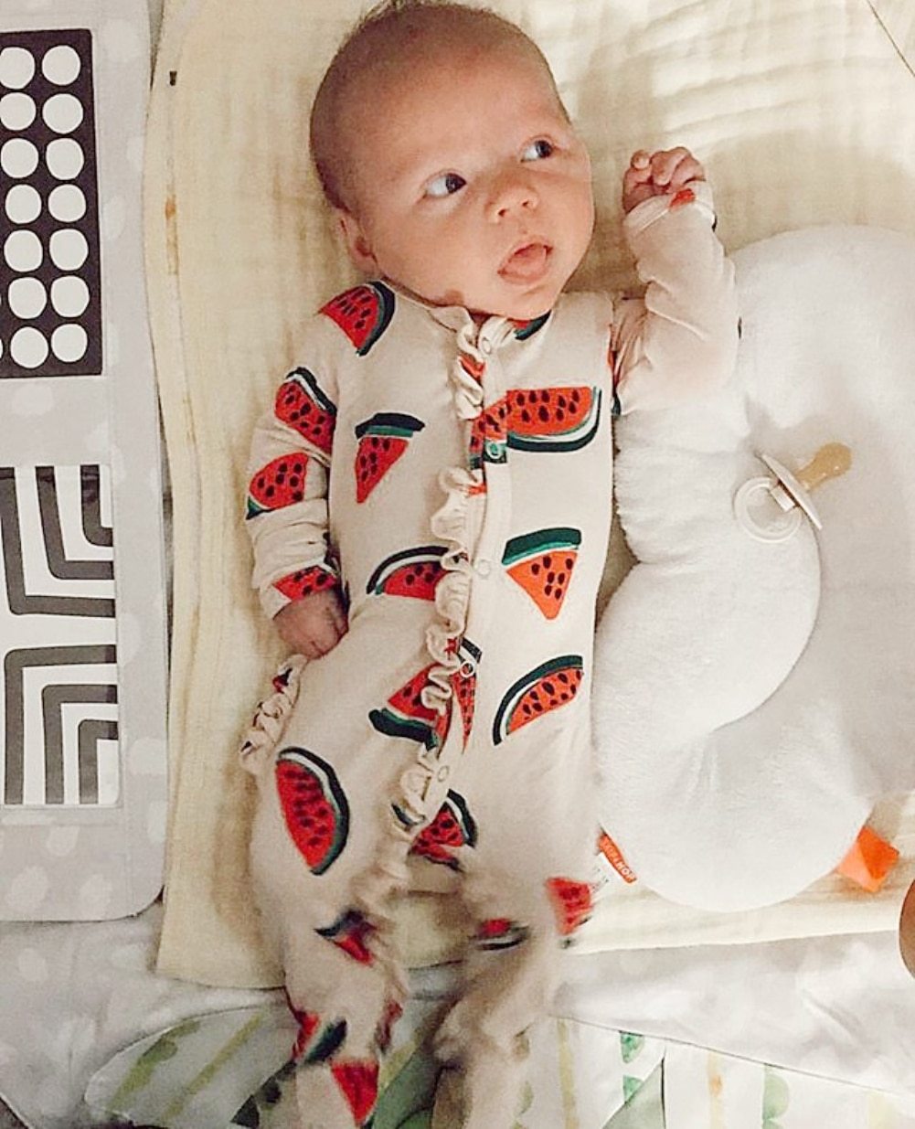 Newborn Toddler Watermelon Print Romper With Long Sleeve Wrapped Foot Jumpsuit For Babies