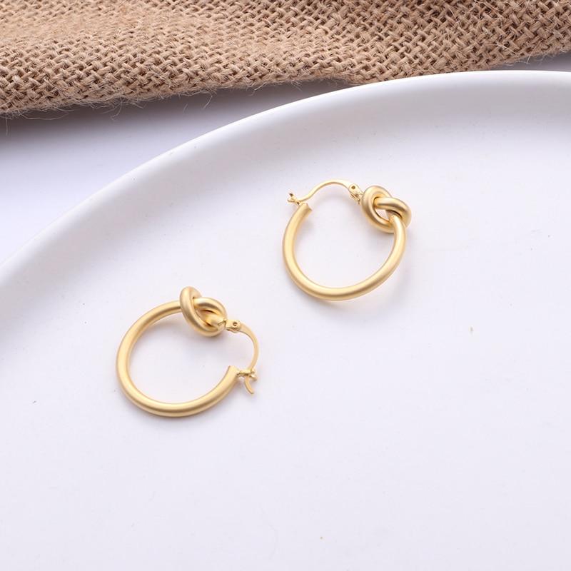 Modern Fashion Korean Luxury Metal Gold Color Stud Earring Elegant Simple Geometric Camber Circle Fine Knot Face Matte Irregular Ellipse Women Girl Jewelry