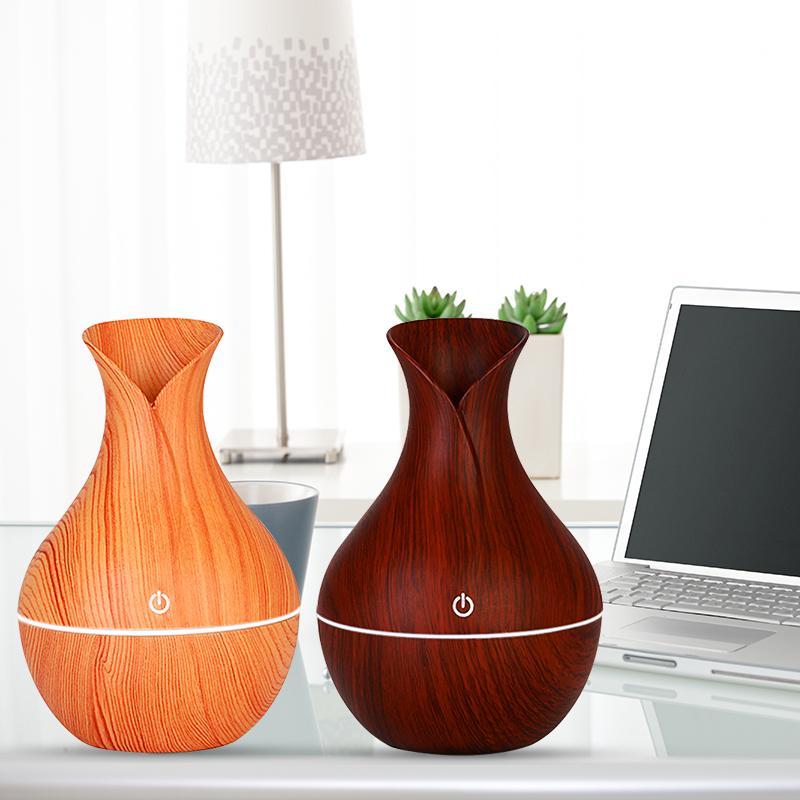 Essential Oil Diffuser 130ml Wood Grain Vase-Shaped  Aromatherapy Cool Mist Humidifier With 7 Colors LED Lights & Waterless Auto Shut-Off For Home Office