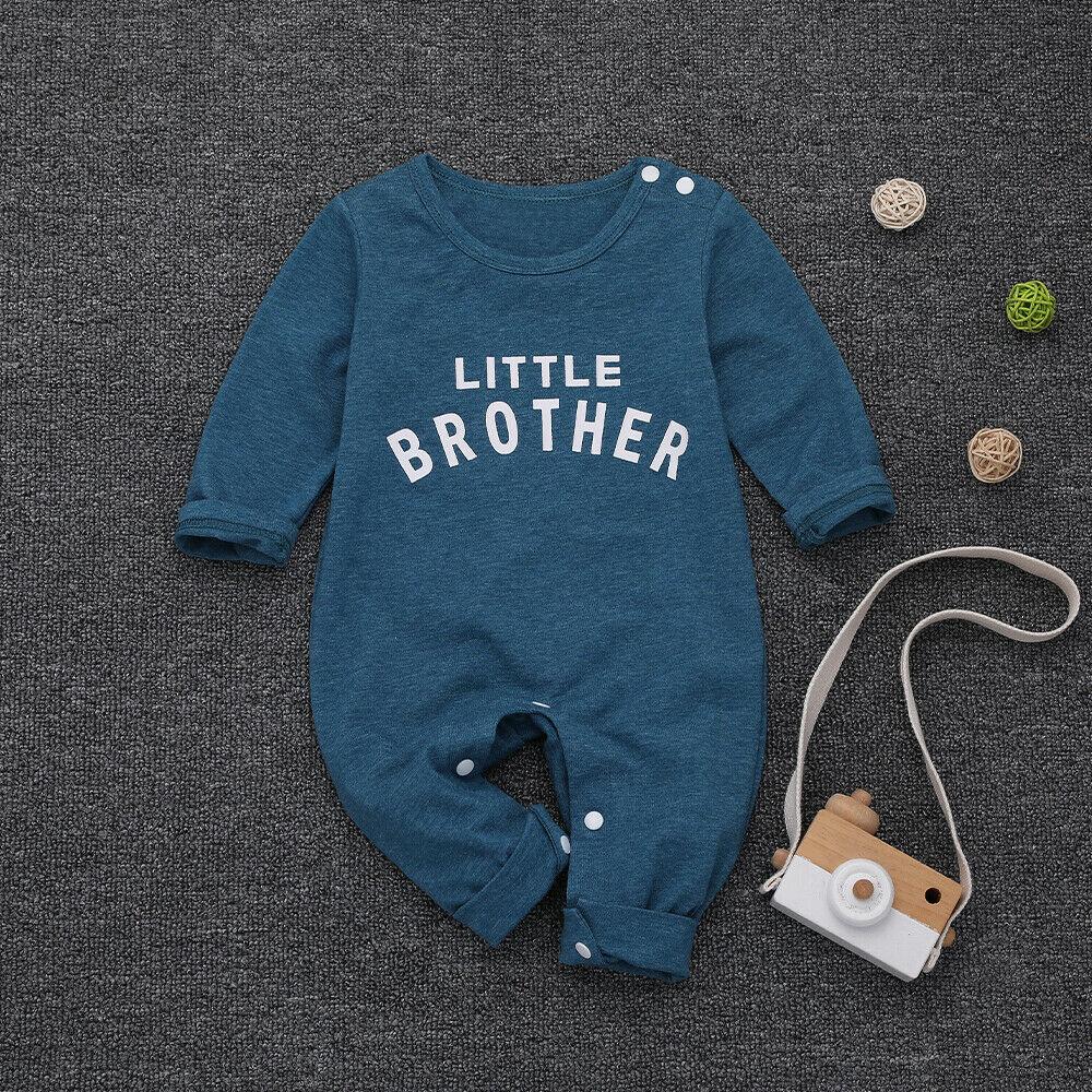 Newborn Infant Baby Girls Boy Top Romper Jumpsuit Bodysuit Comfy Outfits With Text Little Brother For Boys