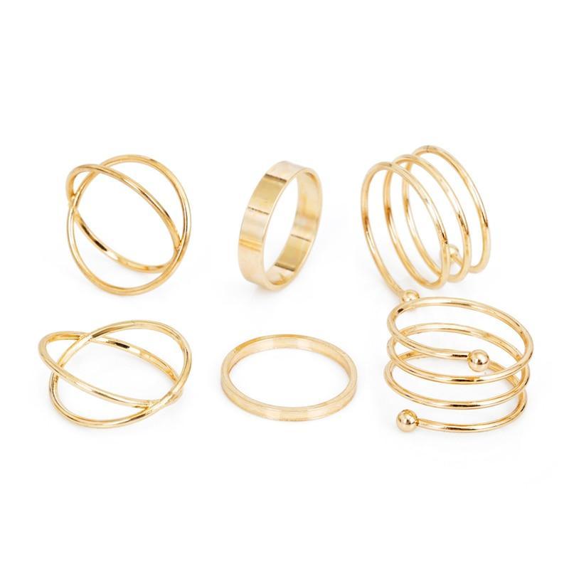 Original Design Gold Color Round Hollow Geometric Rings Set For Women Fashion With Cross Twist Open Ring Design