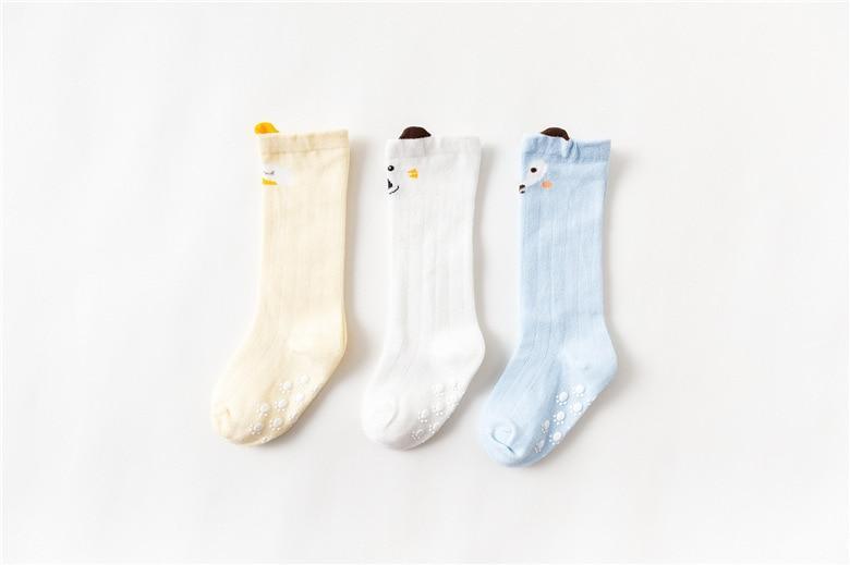 White Baby Sock Non Slip Cotton Long Socks Newborn Knee High Socks For Baby Girls Super Elastic Cute Design