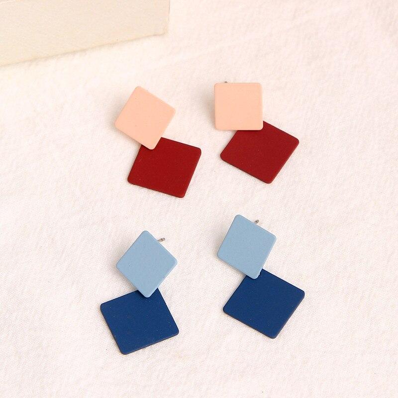 Retro Korean Version Of The Luxury New Paint Perfect Geometric Square Earrings Exaggerated Fashion Elegant Simple Wild Red Earrings Cold Wind Female