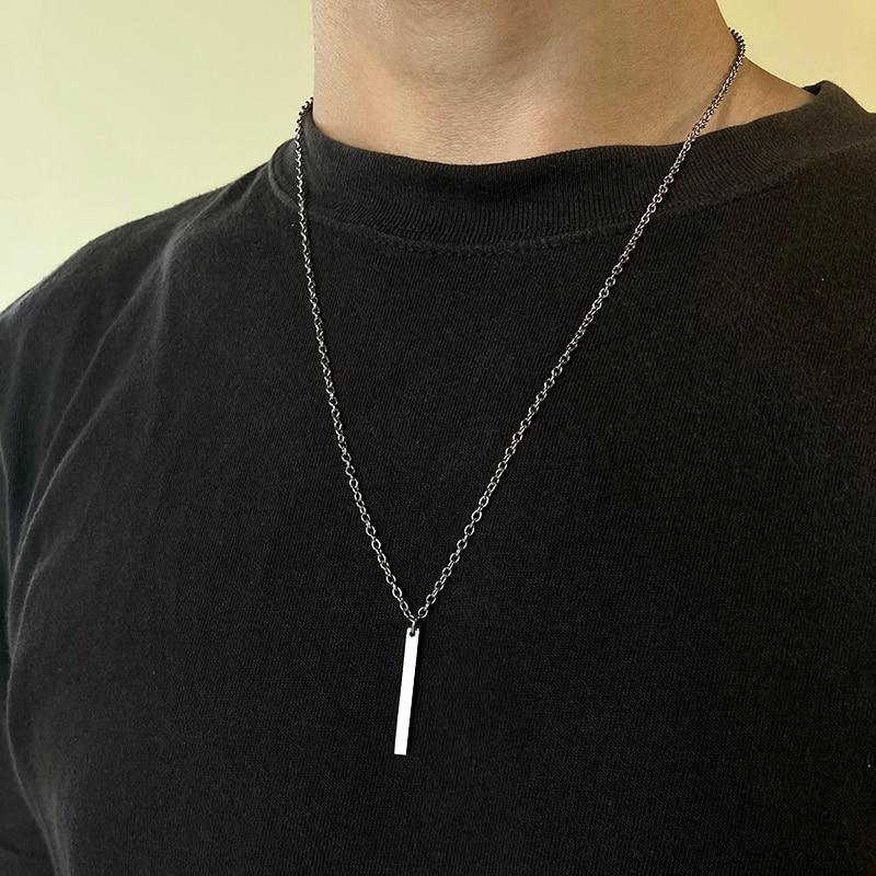 Elegant Modern Men Stainless Steel Necklace For Women and Men Simple Long Chain Rectangular pendant Necklace Statement Couples Choker Gifts