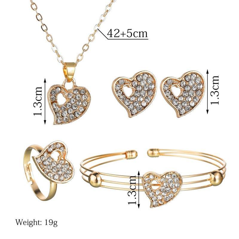 Luxury Fashion Jewelry Gold-color Romantic Austrian Crystal Heart Shape Chain Necklace and Earrings Jewelry Sets For Women