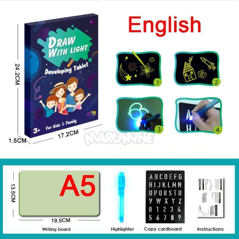 A3 A4 A5 Kids Luminous Drawing Board with Light-Fun Magic Sketchpad Draw Tablet Fluorescent Pen Russian English Light Up Toys