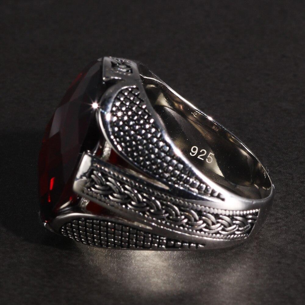 Luxury Epic Popular Real Pure 925 Sterling Silver Rings With Red Color Zircon Diamond Stone Wedding Rings For Men