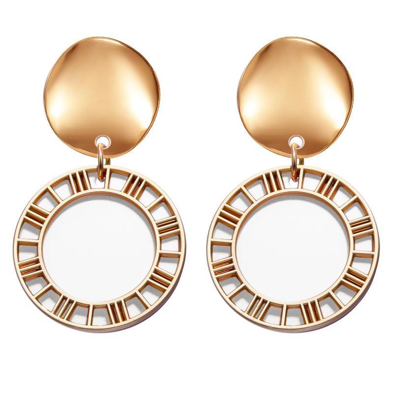 New Modern Korean Statement Round Luxury Earrings For Women Perfect Geometric Elegant Gold Shell Fluff Dangle Drop Earrings