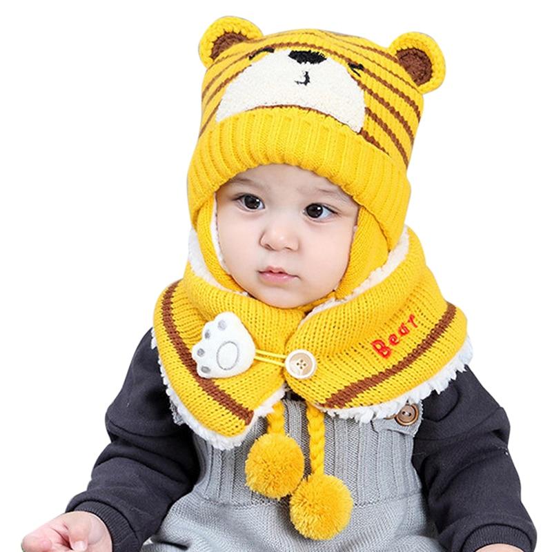 Kids Winter Hats for Girls and Boys Baby Crochet Warm Caps Scarf Set For Baby Kids In Modern Bear Design