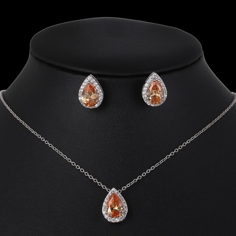 Modern Water Drop Cubic Zirconia Elegant Wedding Jewelry Sets Inlay Luxury Amazing Crystal Bridal Jewelry Set