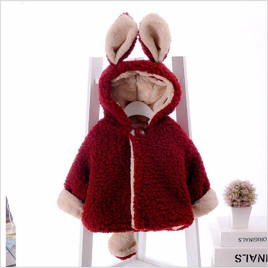 Baby Girl Einter Jacket Girl Cute Rabbit HoodedJacket Children's Wool Sweater Plus Thick Warm Plush For Kids