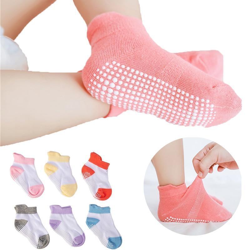 6 Pairs Cotton Baby 's Non-slip Boat Low Cut Floor Socks With Rubber Grips For Boys & Girls Sock