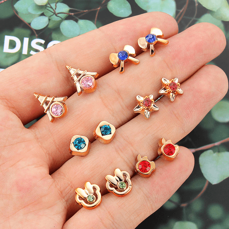 36Pairs/18pairs Earrings Mixed Styles Rhinestone Sun Flower Geometric Animal Plastic Stud Luxury Earrings for Woman and Kids