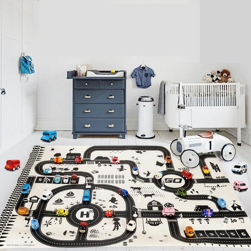 Baby Playing Mat Kids Boys  Crawling Carpet Cute Cartoon Traffic Park Map Mat Toys for Children In Modern New City Design