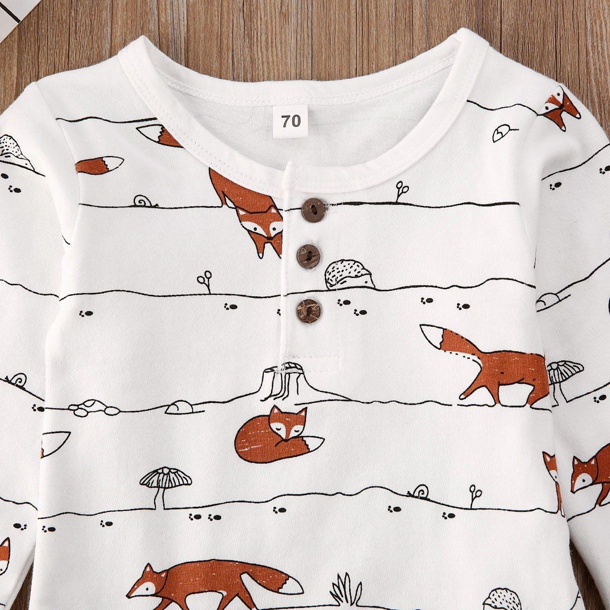 Luxury Modern Trend Style Newborn Baby Boy Girl Fox print Tops Romper Long Pants Autumn Outfits Clothes For Girls And Boys