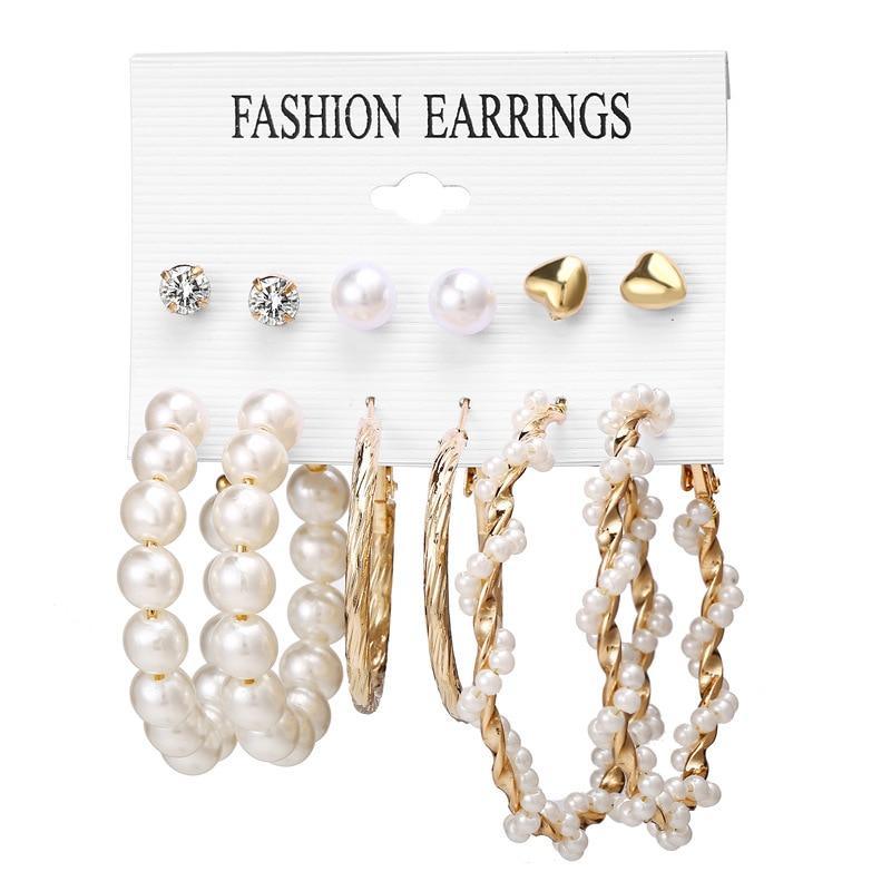 Elegant Plain Gold Metal Pearl Hoop Earrings In Fashion Big Circle Style For Women