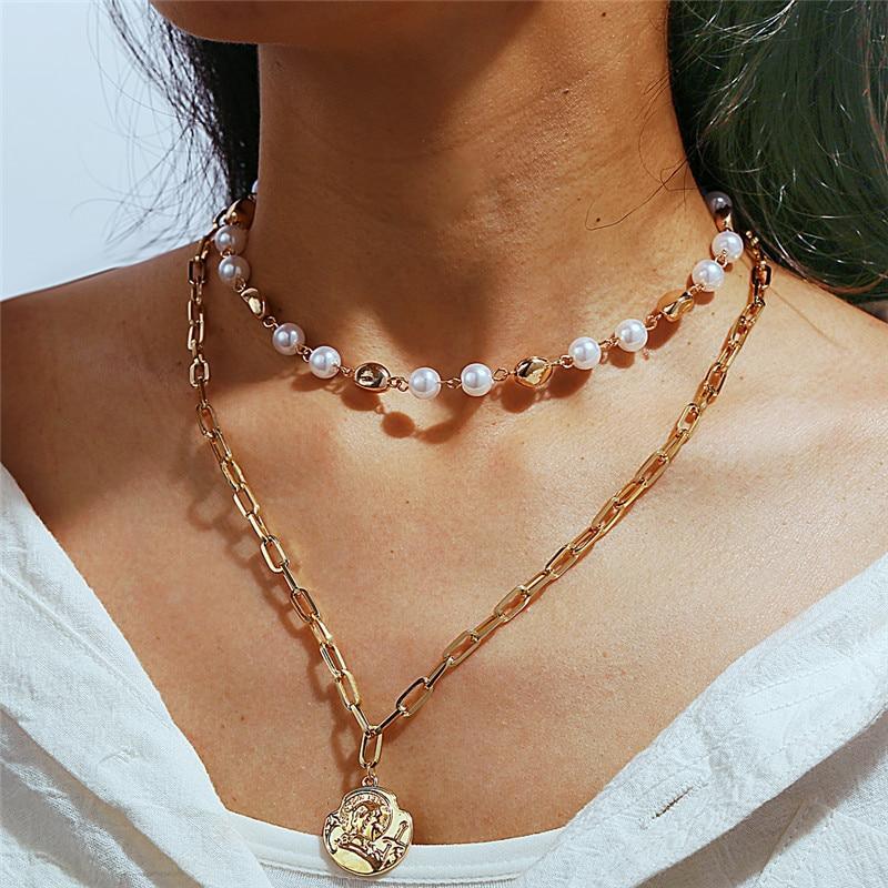 Elegant Modern Flower Pearl Choker Luxury Necklaces For Women New Gold Coin Bow Knot Pendant Necklace Long Chain Jewelry Party Gifts