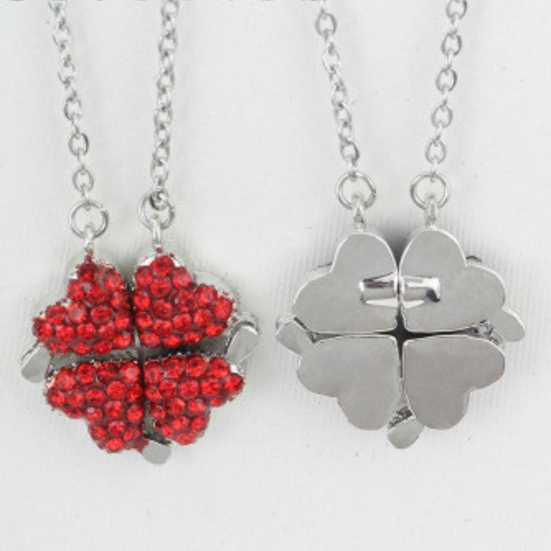 New Fashion Folding Four Clover Pendant Heart Necklaces Simple Flower Necklace for Women Birthday Jewelry