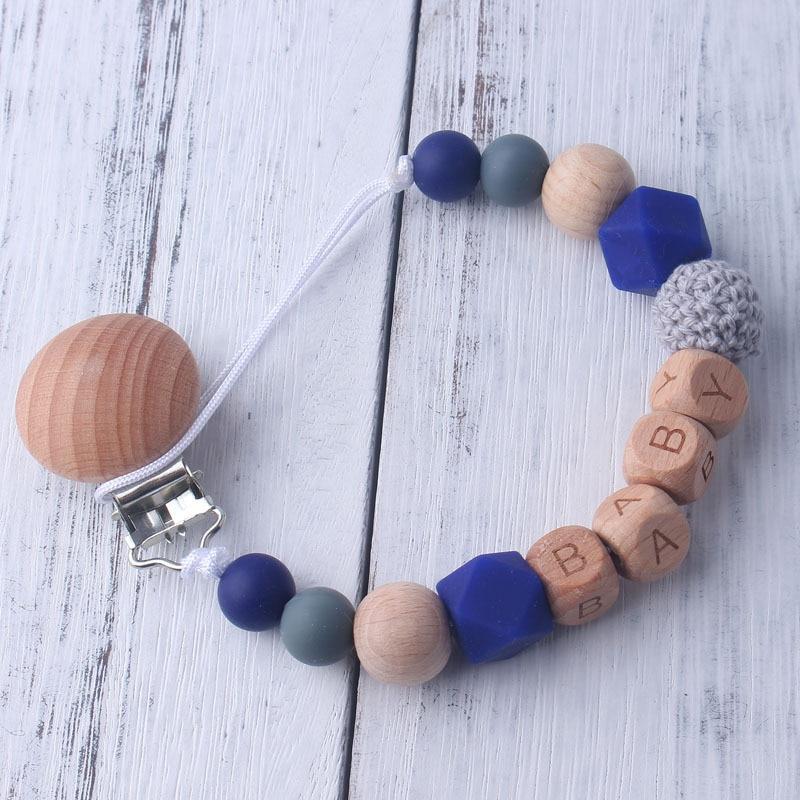 Baby Boy Wood Chew Pacifier Clips Dummy Chain Holder Cute Soother Chains Baby Girl Teething Toy