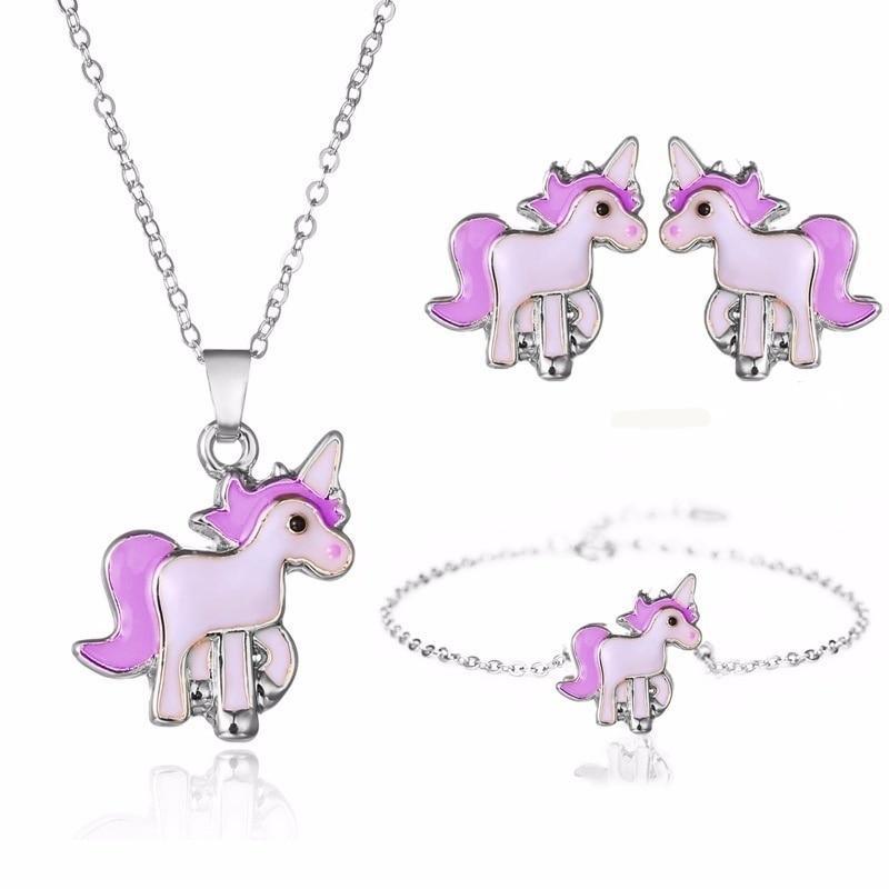 Modern Luxury New Elegant Necklace Earrings and Brecelet in On Amazing Good-Looking Cartoon Unicorn Set For Girls Kids and Woman