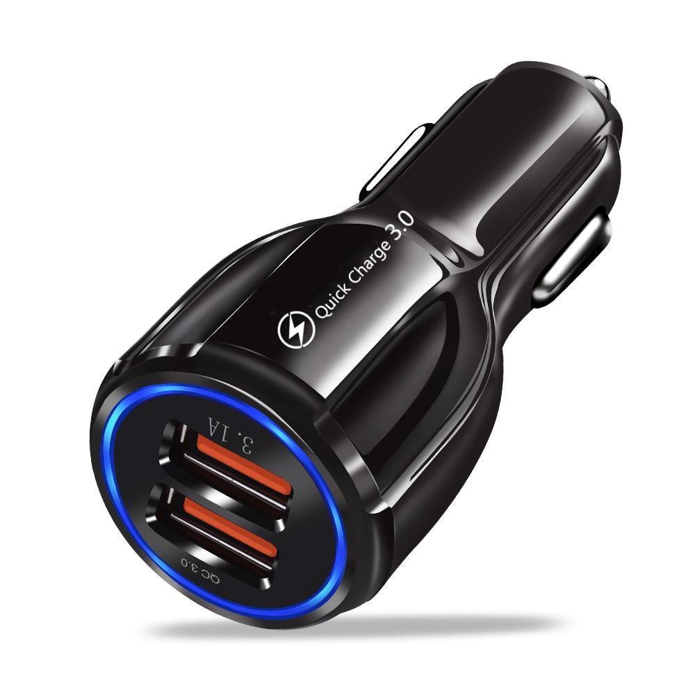 Universal Black Car USB Charger Quick Charge 3.0 4.0 18W Fast Charging In Car 3 Port Mobile Phone Gadgets