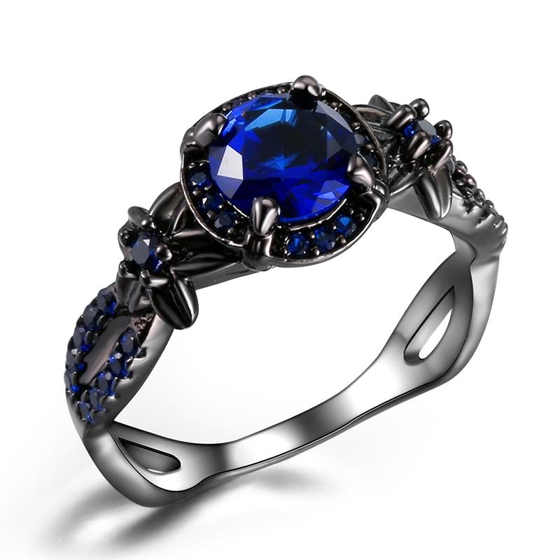 Luxury Black  Plated Natural Crystal Birthstone Women Rings For Party Wear In Retro Antic Design Ring For Men and Women