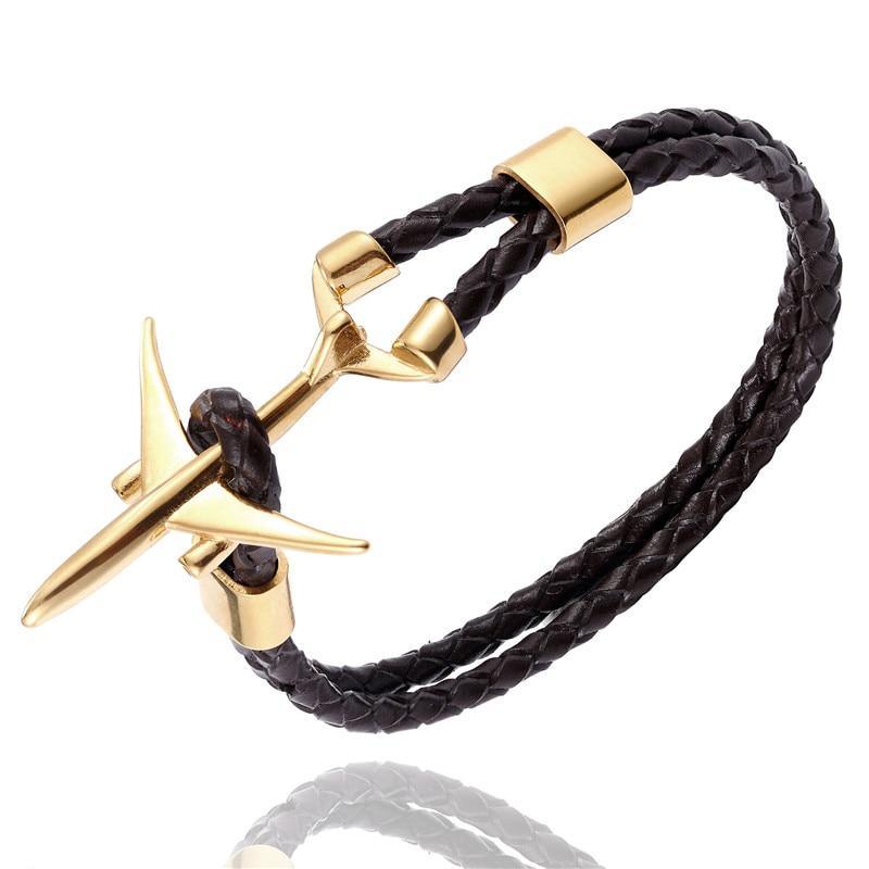 Modern Stainless Steel Airplane Anchor Luxury Bracelets For Men And Women Genuine Multi-Layer Leather Elegant Bracelet Freestyle Home Jewelry