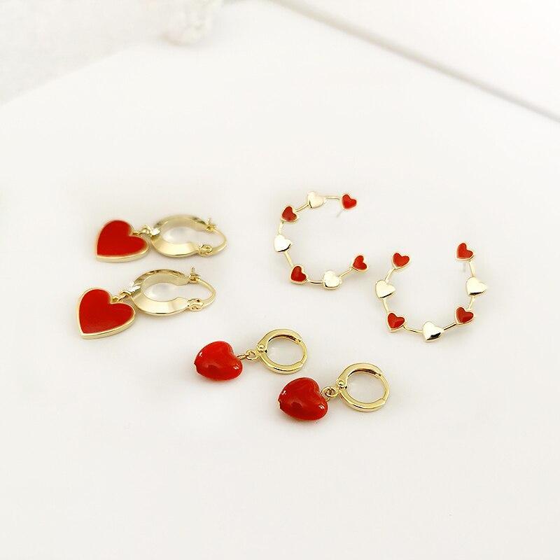 Dainty Red Heart Luxury Pendant Earrings Modern New Minimalist Gold Charm Earring Circle Fashion Street Style Fashion For Woman