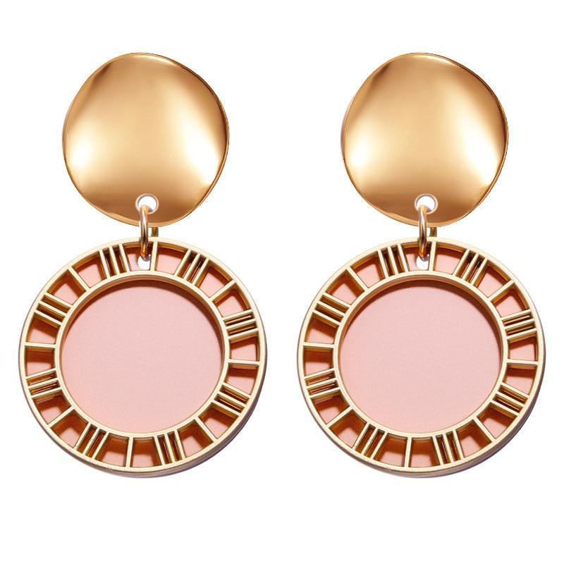 New Modern Korean Statement Round Luxury Earrings For Women Perfect Geometric Elegant Gold Shell Fluff Dangle Drop Earrings