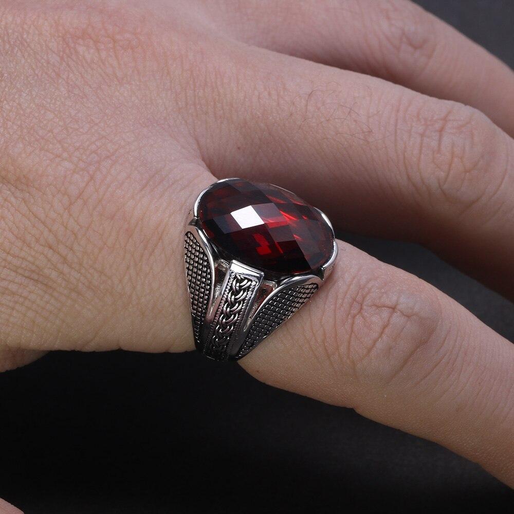 Luxury Epic Popular Real Pure 925 Sterling Silver Rings With Red Color Zircon Diamond Stone Wedding Rings For Men