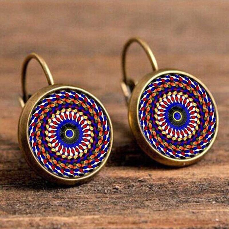 Handmade Boho Flower Drop Earrings For Women Vintage Jewelry Geometric Pattern Round Earrnings