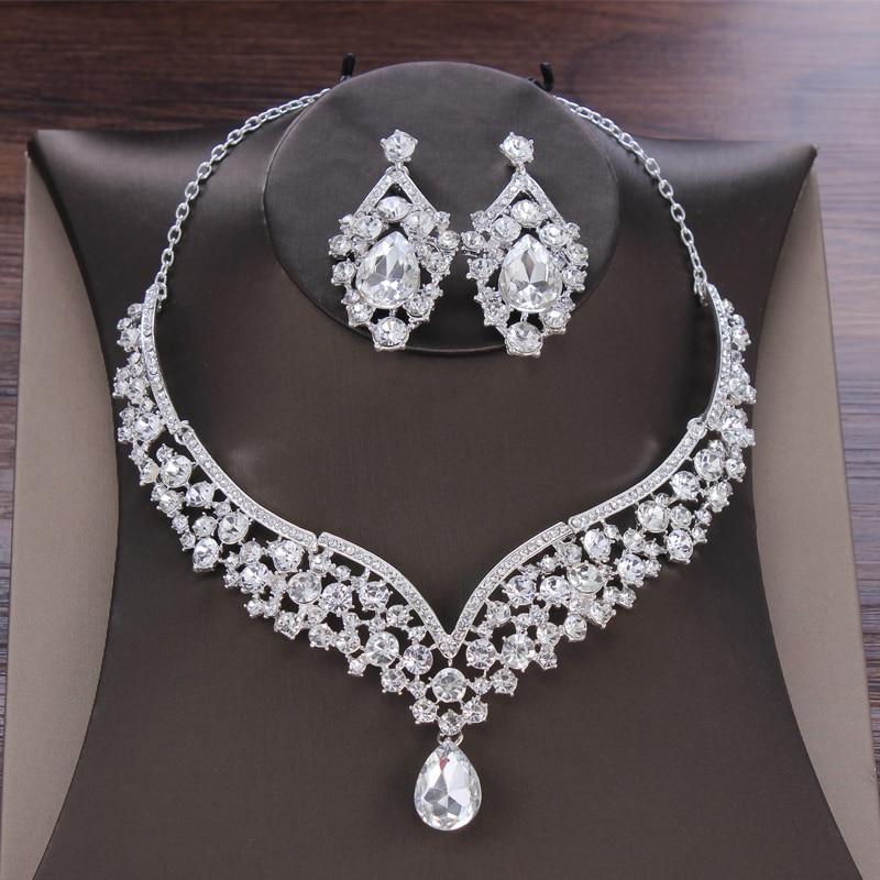 Luxury Baroque Crystal Water Drop Bridal Jewelry Sets Rhinestone Tiaras Crown Necklace Earrings for Bride Wedding Dubai Jewelry Set