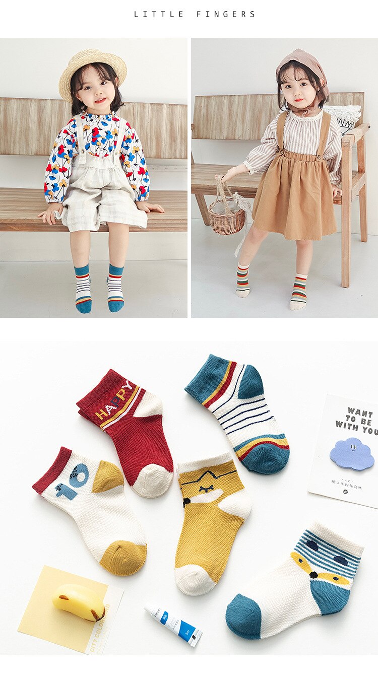 5Pairs Newborn Cotton infant Anti-slip floor socks for Boys/Girls Cute Cartoon animal Baby Toddler Socks For Baby and Kids