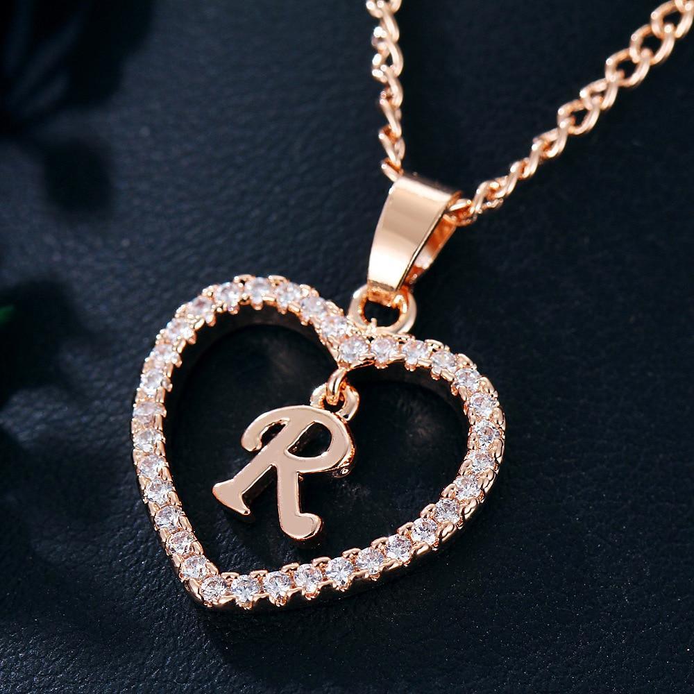 Customized Zircon Heart A-Z Initial Letter Necklaces For Women Lover Rose Gold Silver Color Personalized Chain Female Pendant Necklace Fashion Jewelry Design