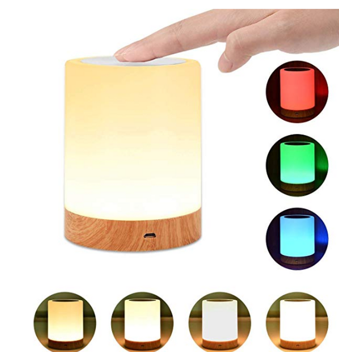Modern Retro Touch Smart 7 colors USB Charging LED Touch Colorful Night Lamp Wood Grain Bed Light Home Office Decoration Gift For Home Room or Office Camping lamp For Kids
