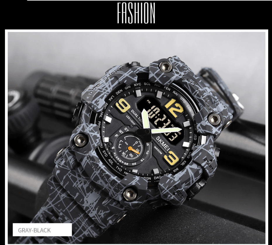 NEW Japan Movement 3 Time Dual Display Analog LED Electronic Quartz Wristwatch Military Men Sports Watches Relogio Masculino Military Watch Outdoor LED Stopwatch Digital Electronic Watches Large Dual Display Waterproof Tactical Army Watches for Men