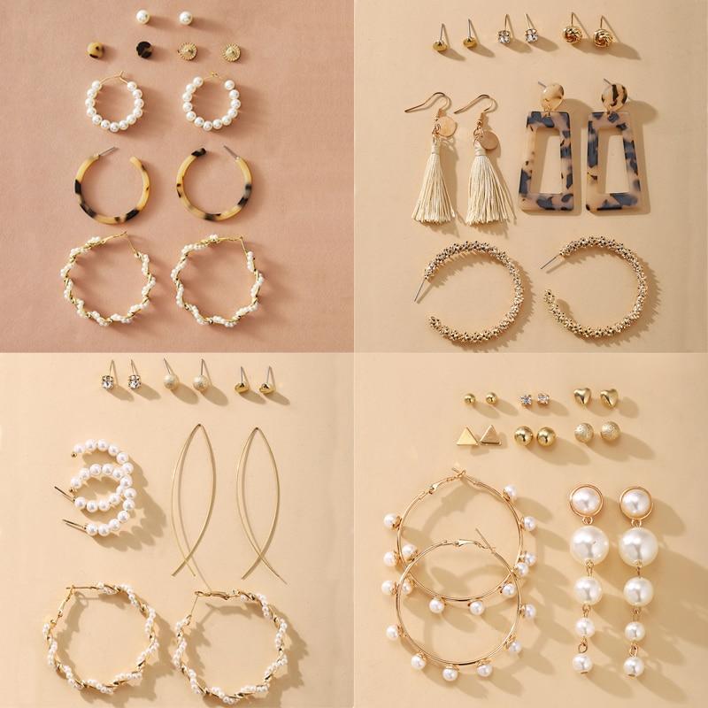 Elegant Plain Gold Metal Pearl Hoop Earrings In Fashion Big Circle Style For Women