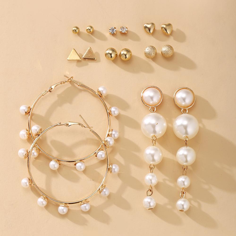 Elegant Plain Gold Metal Pearl Hoop Earrings In Fashion Big Circle Style For Women