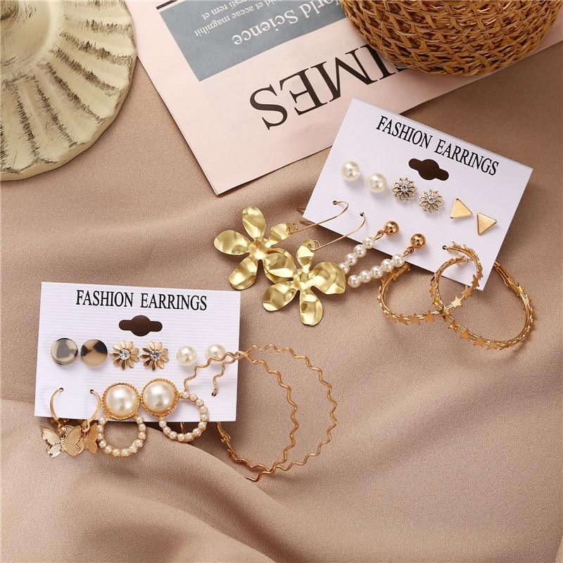 Elegant Plain Gold Metal Pearl Hoop Earrings In Fashion Big Circle Style For Women