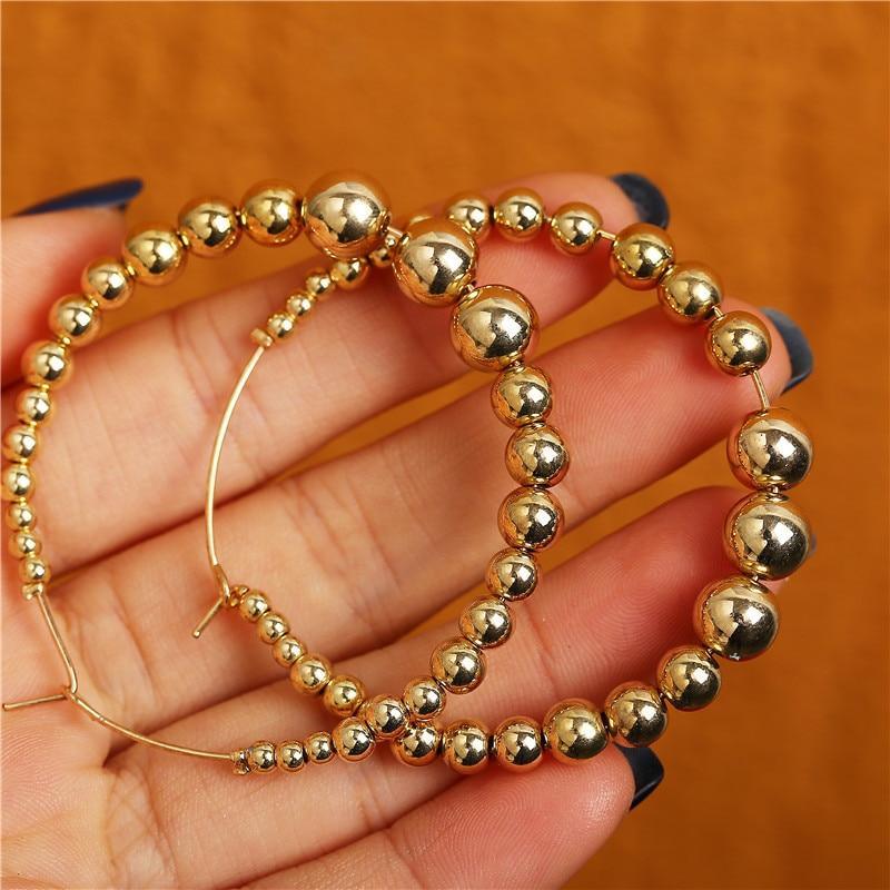 Elegant Plain Gold Metal Pearl Hoop Earrings In Fashion Big Circle Style For Women