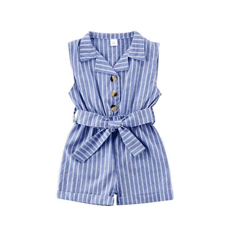 Baby Girls Clothes Sleeveless Turn-down Collar One-Pieces Romper Solid Color Girls Jumpsuit Dress for Girls