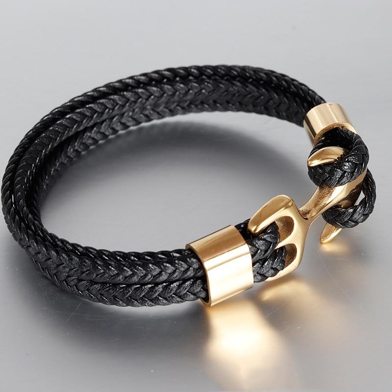 Elegant Fashionable Anchor High Quality Bracelet Men And Women Titanium Steel Bracelet Black Personality Leather